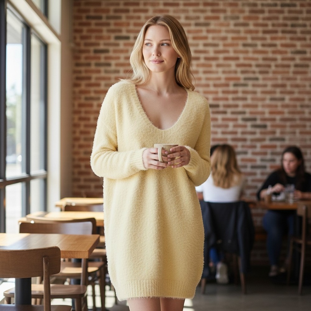 Dee Elly Sweater Dress Women Small Cream Eyelash Knit Mini SYD304IMK